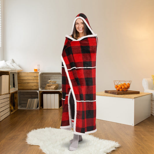 Red Buffalo Plaid Hooded Super Soft Flannel Blanket Throw 48x65 Home Decor