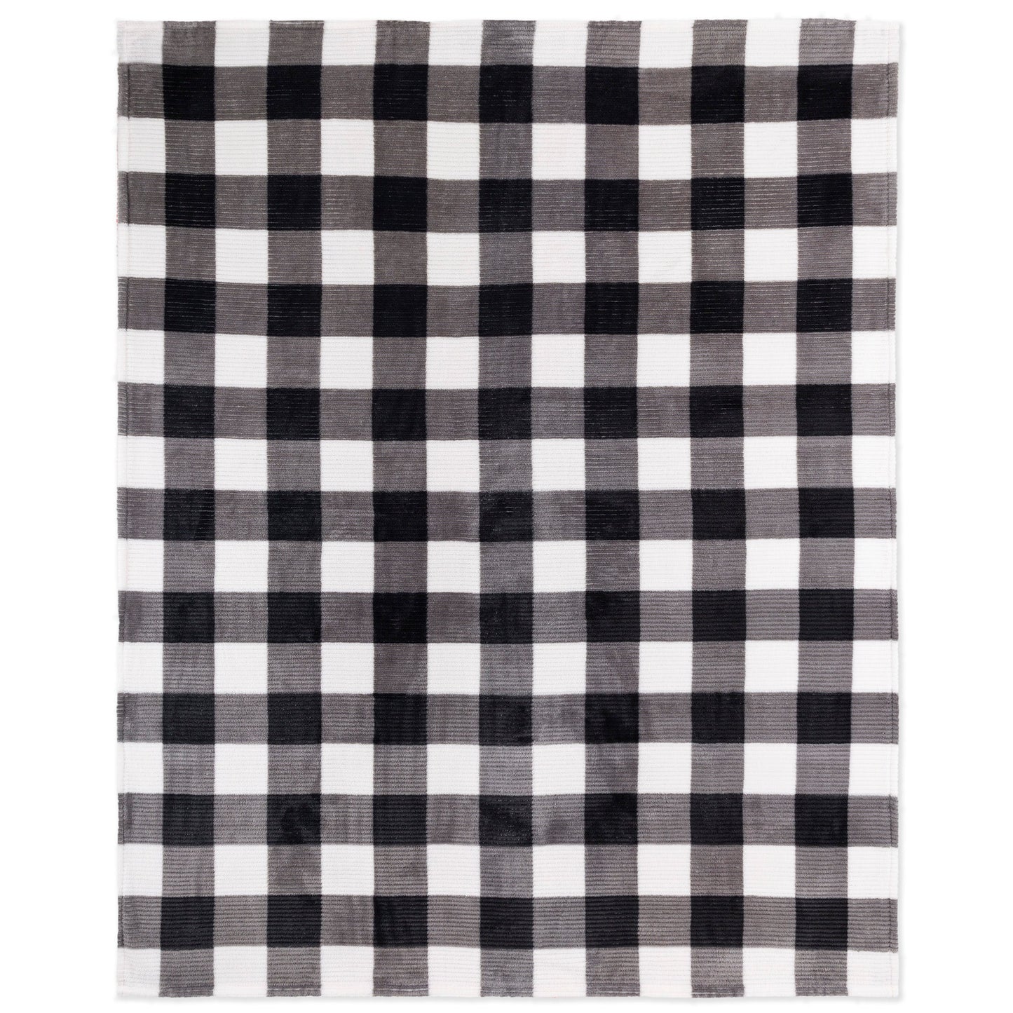 DecoElegance White Plaid Ribbed Flannel Blanket Throw 48x60 Bedding