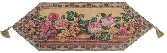 Romantic Fruit And Roses Floral Tapestry Table Runner With Tassels 33x95cm