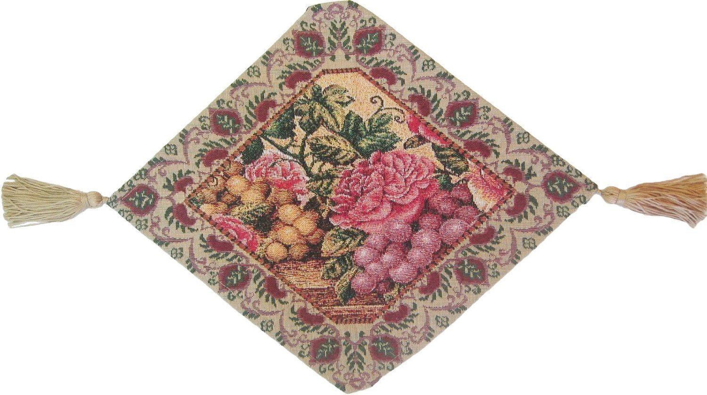 Romantic Fruit And Roses Floral Tapestry Table Runner With Tassels 33x95cm