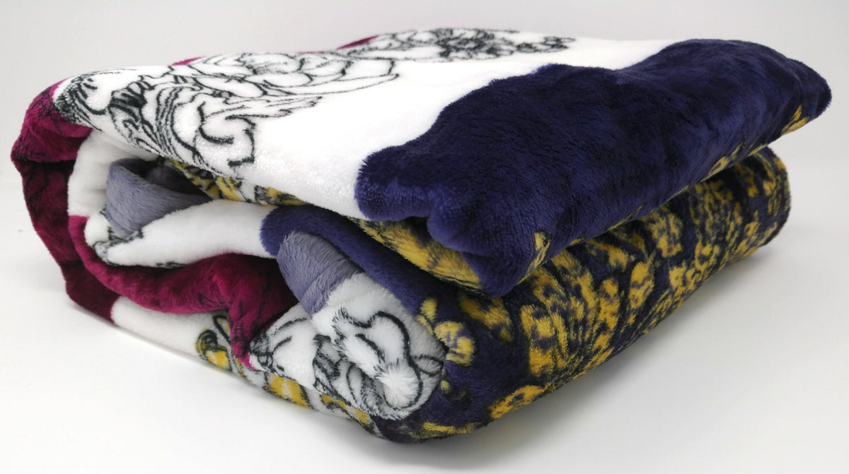 Mink flannel fleece throw blanket with floral and striped carnation pattern.