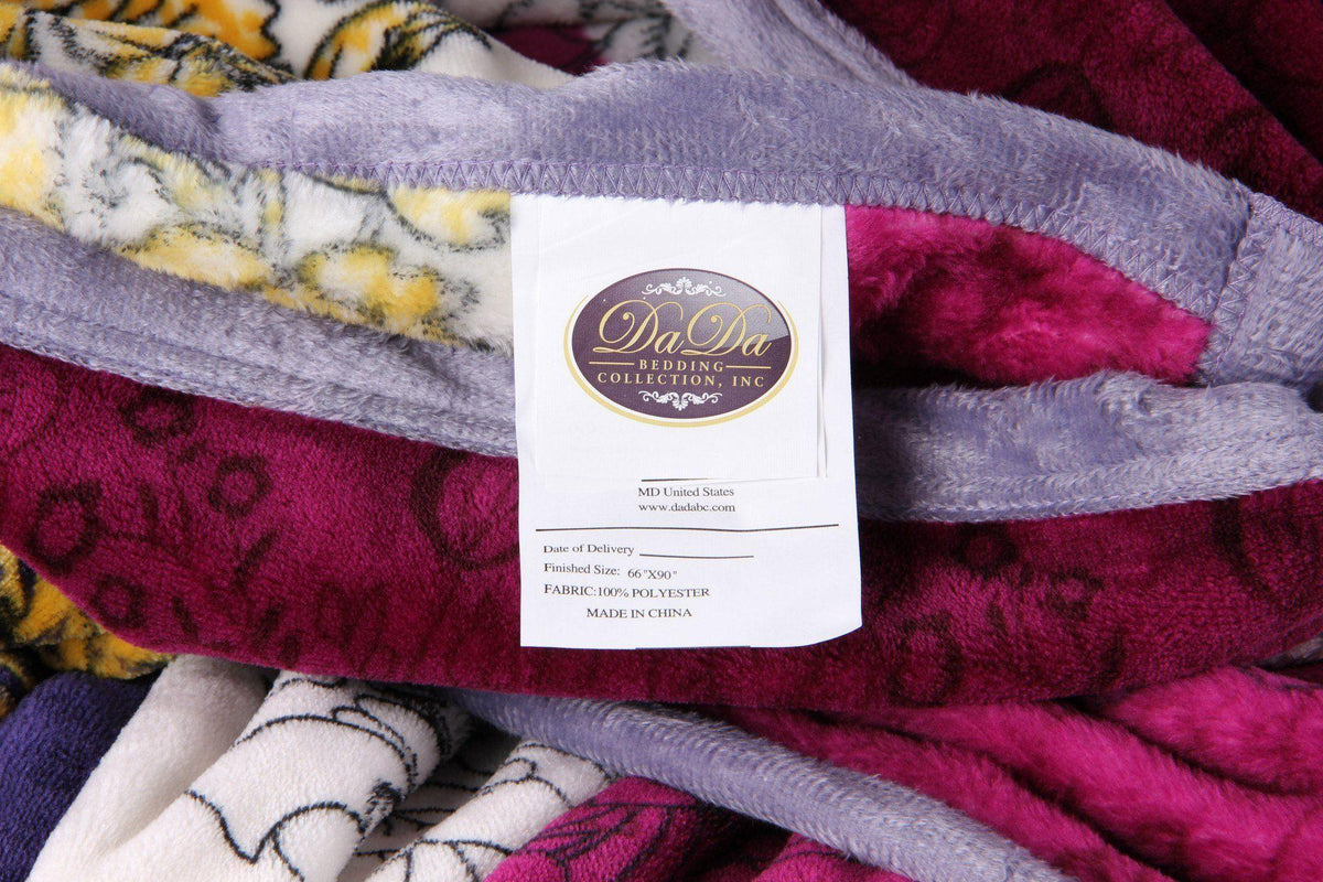 Floral striped carnation pattern on plush mink flannel fleece throw blanket.