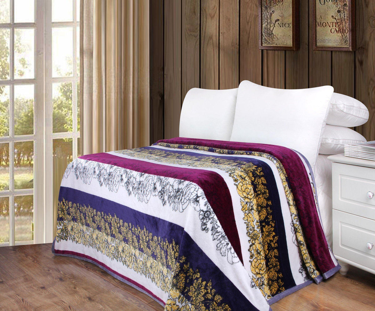 Floral striped carnations on a soft mink flannel fleece throw blanket.