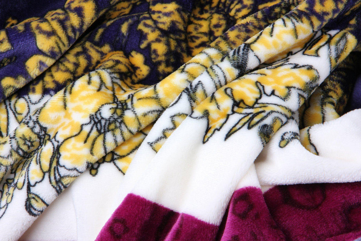 Mink flannel fleece throw blanket with floral and striped carnation pattern.