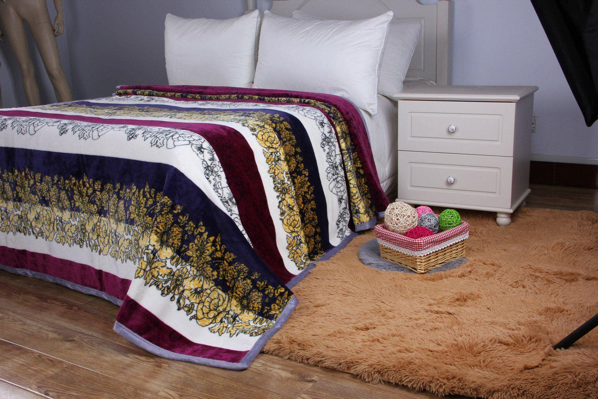 Floral striped carnation pattern on a soft mink flannel fleece throw blanket.