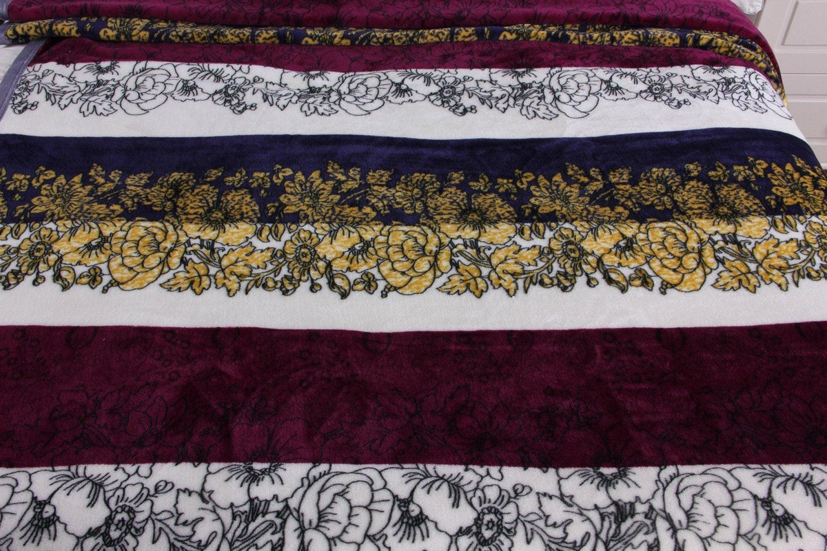 Floral striped carnation mink flannel fleece throw blanket, color: blue and pink.