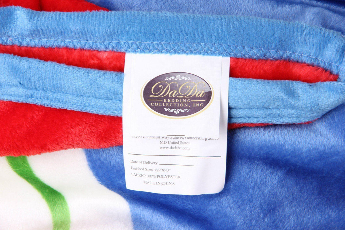 Rainbow striped flannel fleece throw blanket, reversible design.