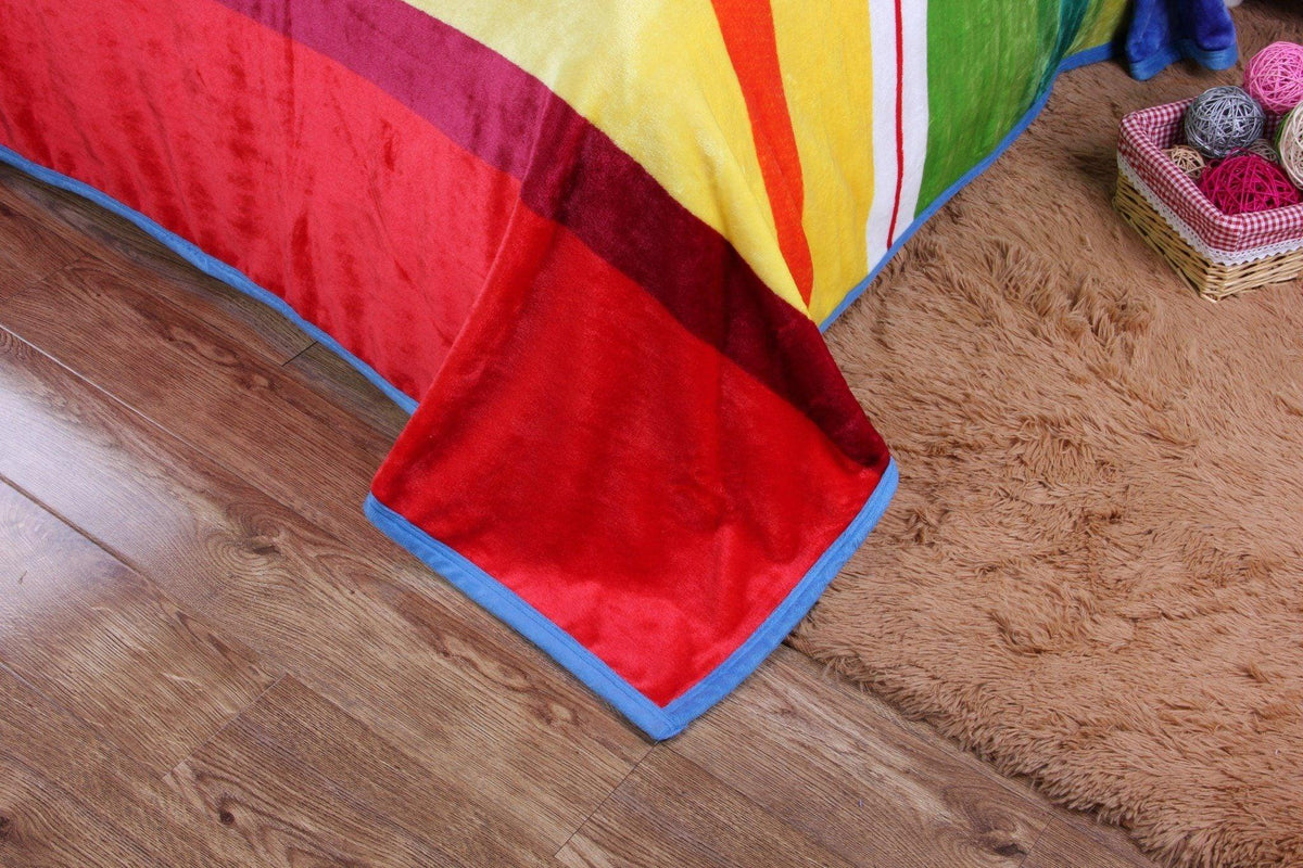 Reversible rainbow striped luxe flannel fleece throw blanket