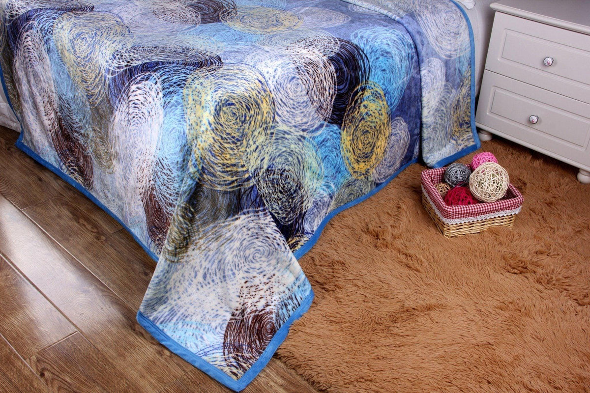 Swirly navy blue abstract fleece flannel throw blanket, 50x60 inches.