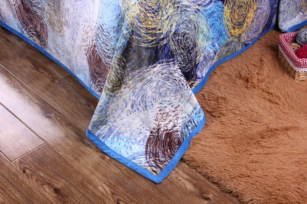 Swirly navy blue abstract fleece flannel throw blanket, 50x60 inches.