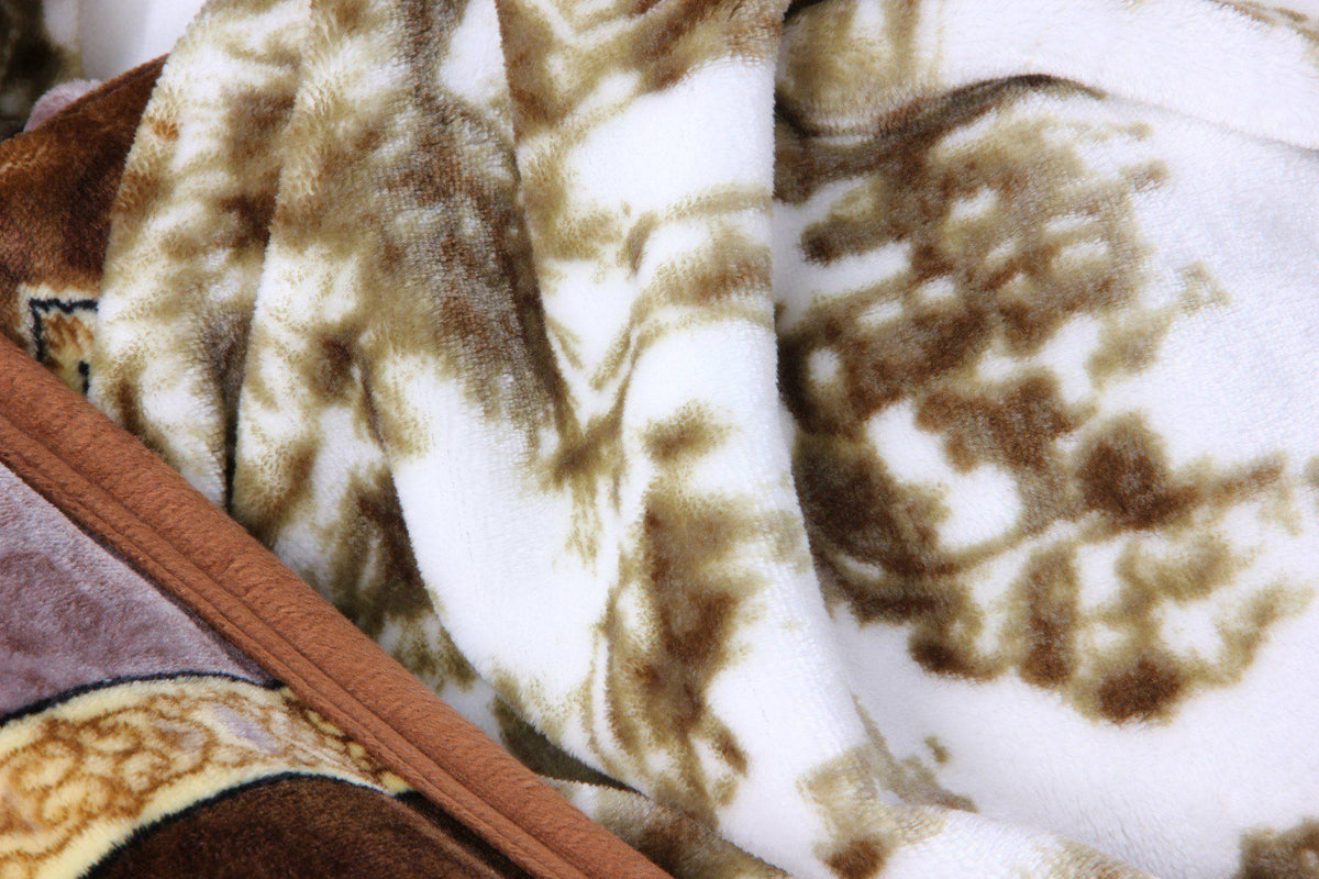 Lavender brown floral flannel mink fleece throw blanket