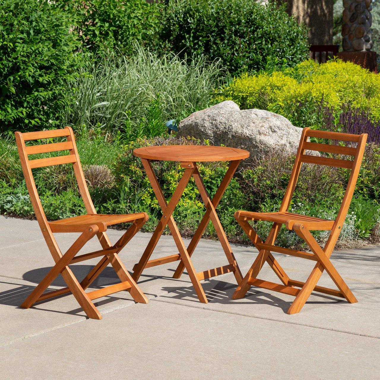 Eucalyptus Folding 3-Piece Café Bistro Set for Outdoor Spaces