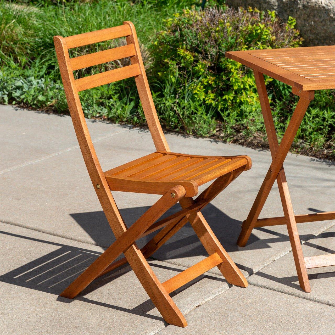 Eucalyptus Folding 3-Piece Café Bistro Set for Outdoor Spaces