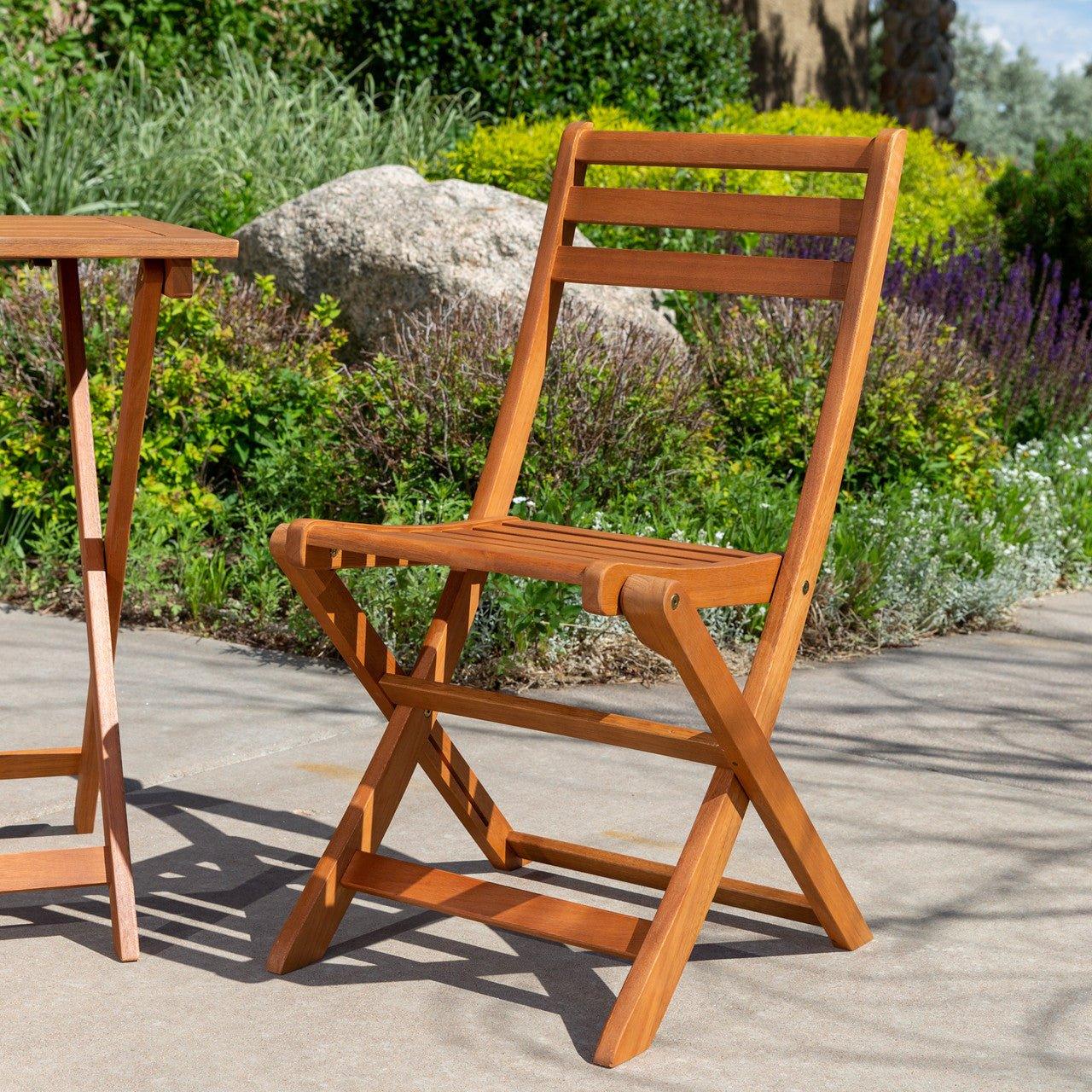 Eucalyptus Folding 3-Piece Café Bistro Set for Outdoor Spaces