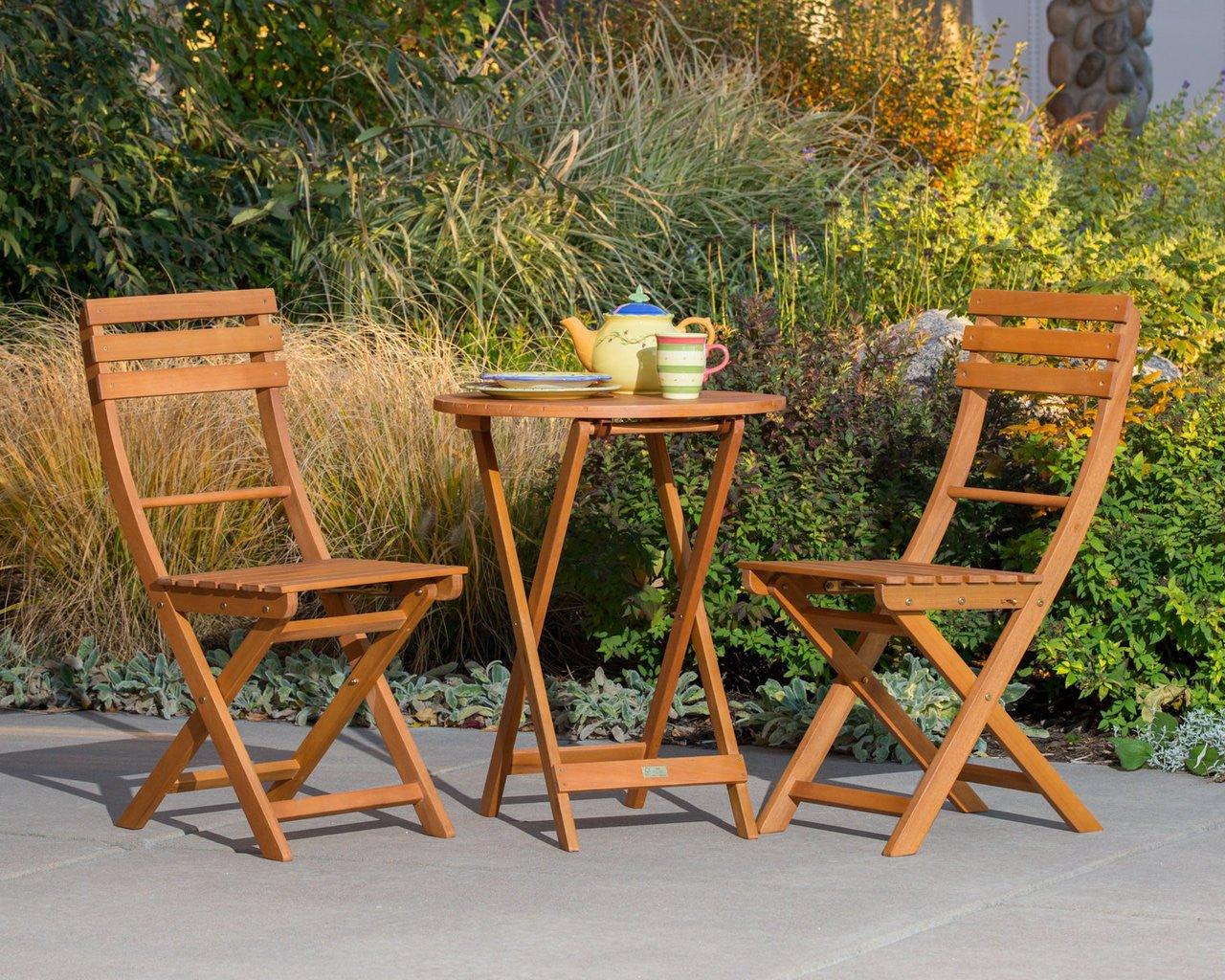 Eucalyptus Folding 3-Piece Café Bistro Set for Outdoor Spaces