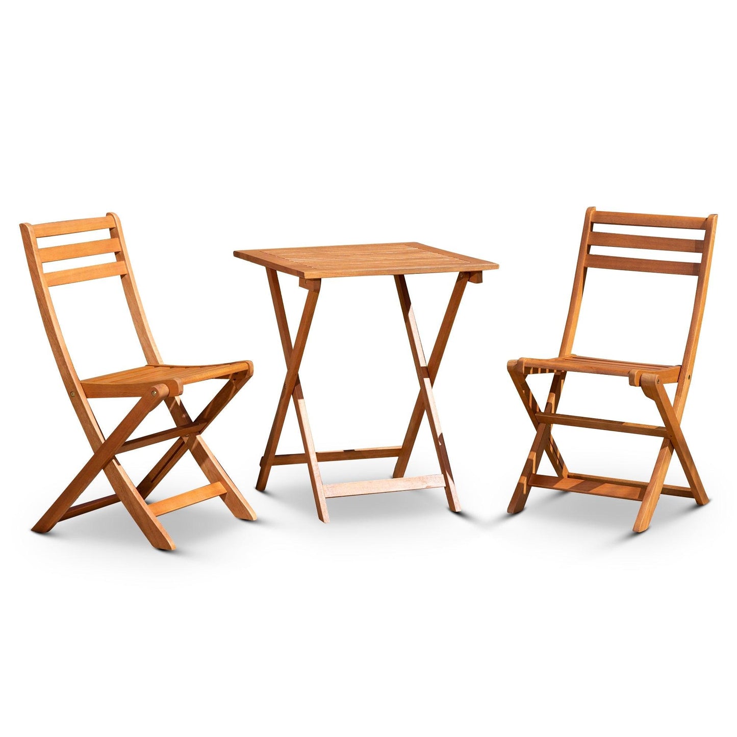 Eucalyptus Folding 3-Piece Café Bistro Set for Outdoor Spaces