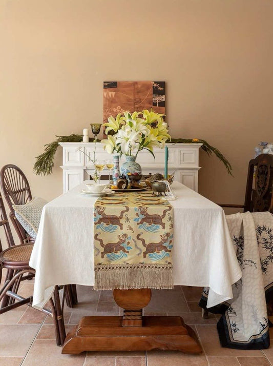 Luxurious Handmade Tiger Print Oriental Table Runner for Festive Elegance