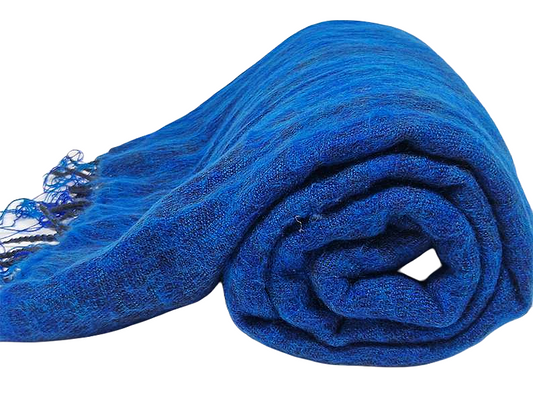 Vibrant Blue and Green Handwoven Yak Wool Throw Blanket - Luxuriously Soft and Warm