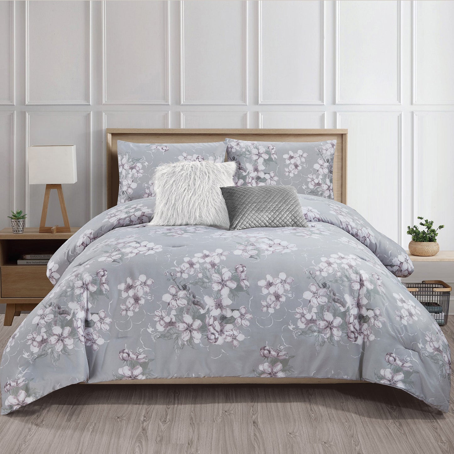 Woven Printed Microfiber Comforter Bedding Set 5 Piece Double Queen Alysse