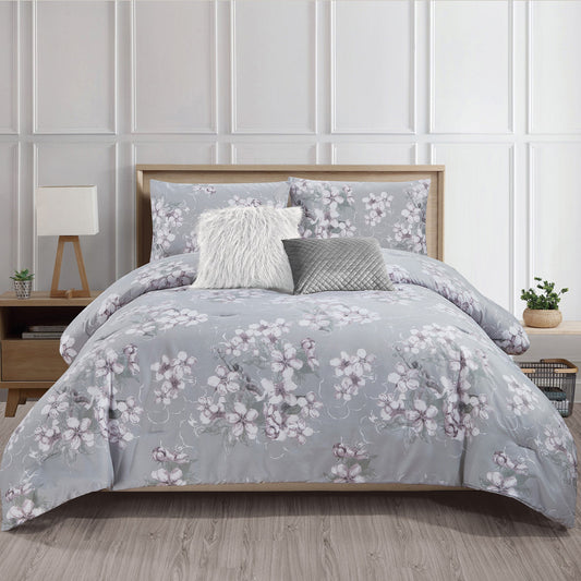 Woven Printed Microfiber Comforter Bedding Set 5 Piece Double Queen Alysse