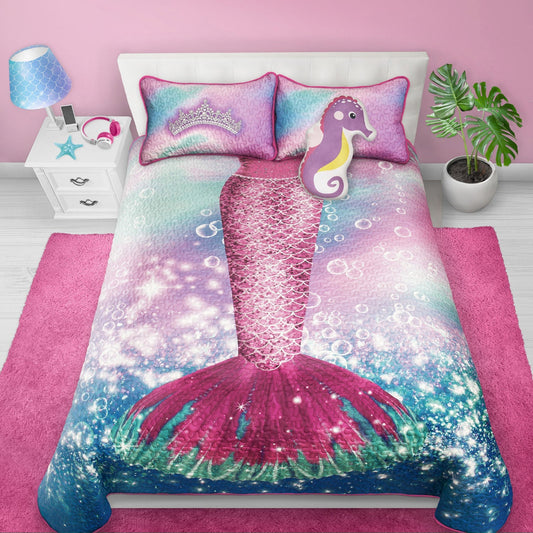 Wov Mermaid Printed Quilt Bedding Set 3 Piece Queen Size