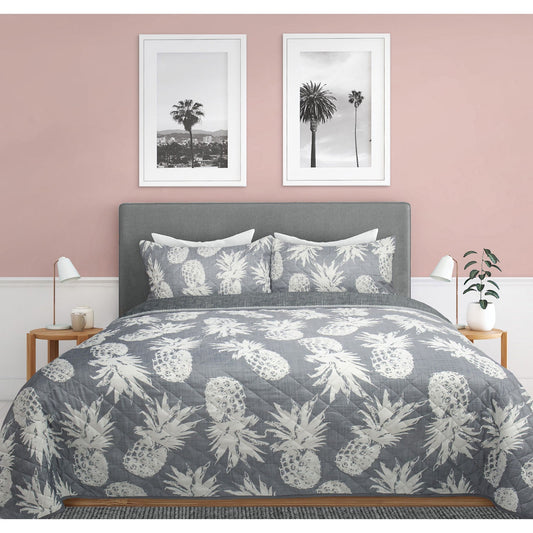 King Size Pineapples Printed Quilt Bedding Set 3 Piece